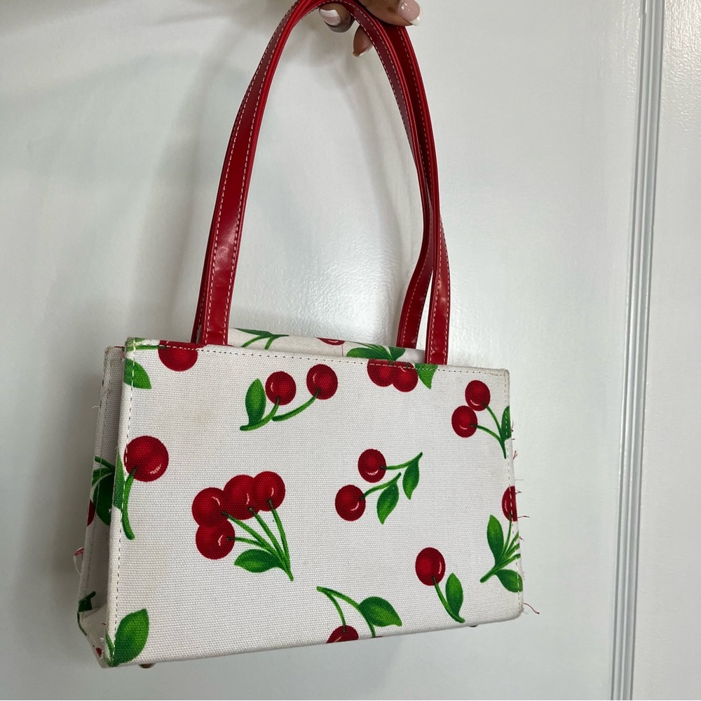 Vintage Y2K Kate Spade Canvas Cherry Print Shoulder Bag - Picture 14 of 16